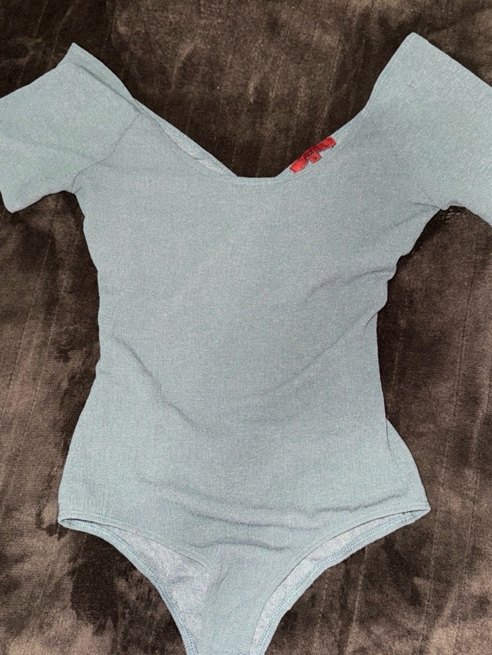Light Teal Ribbed Bodysuit - criss cross open back size S
